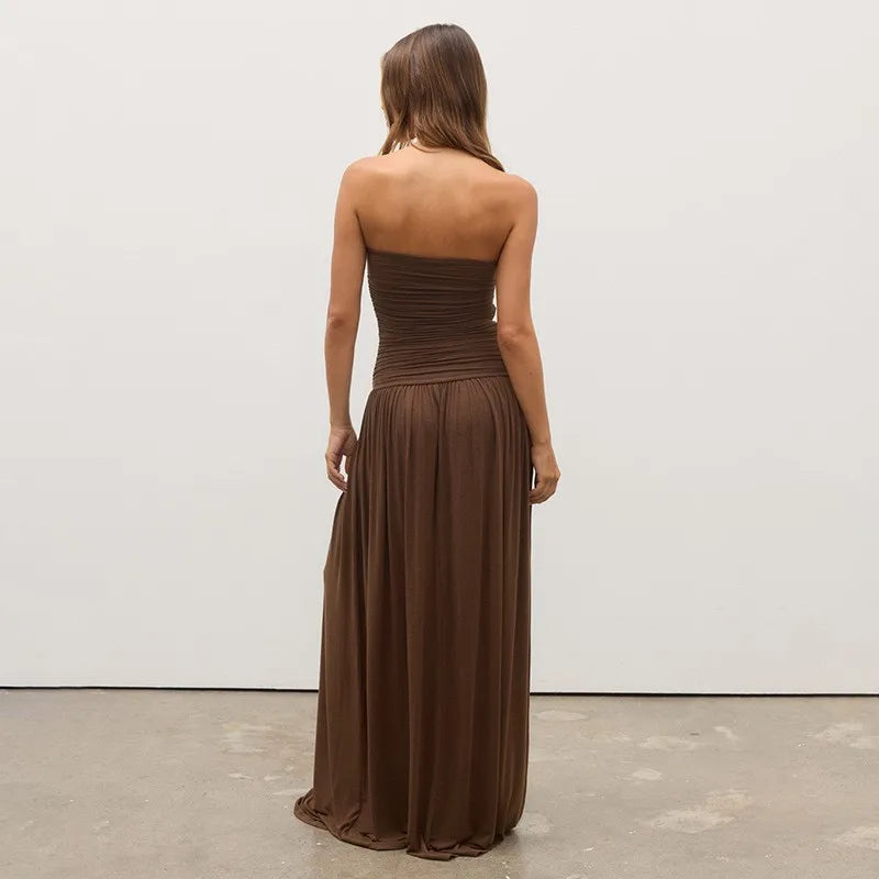 New summer sleeveless sexy strapless pleated long dress Aviola