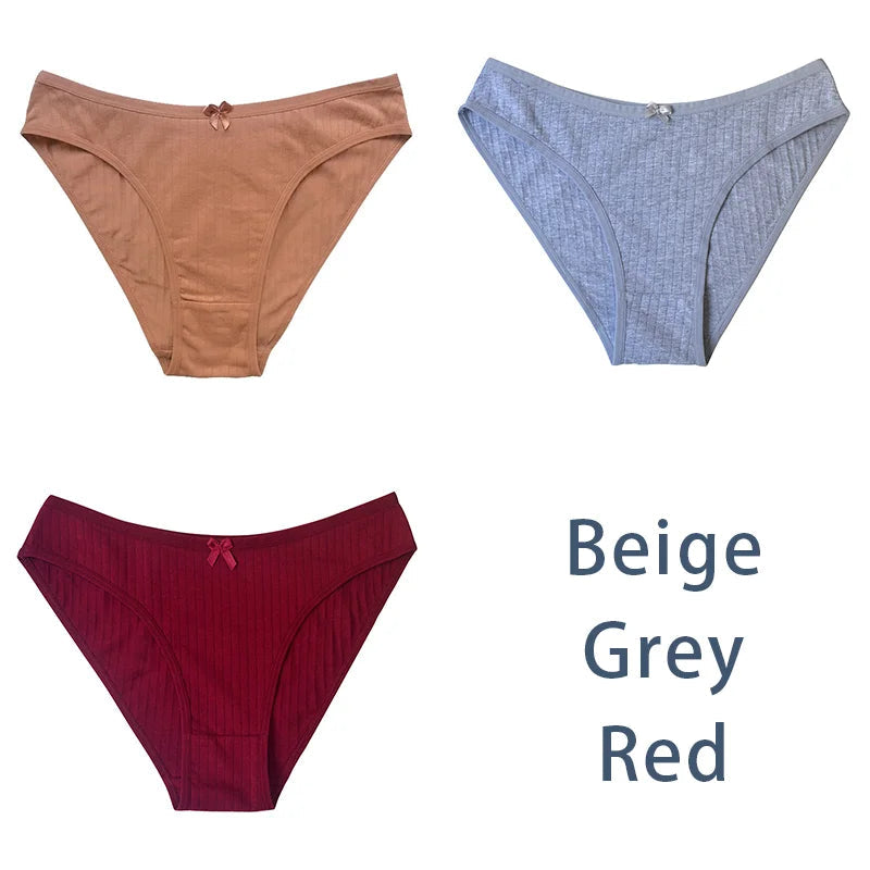 3PCS/Set Women Cotton Panties Sexy Classic Underwear Low Rise Female Rib Underpants Girls Comfort Briefs Bow Lingerie Aviola