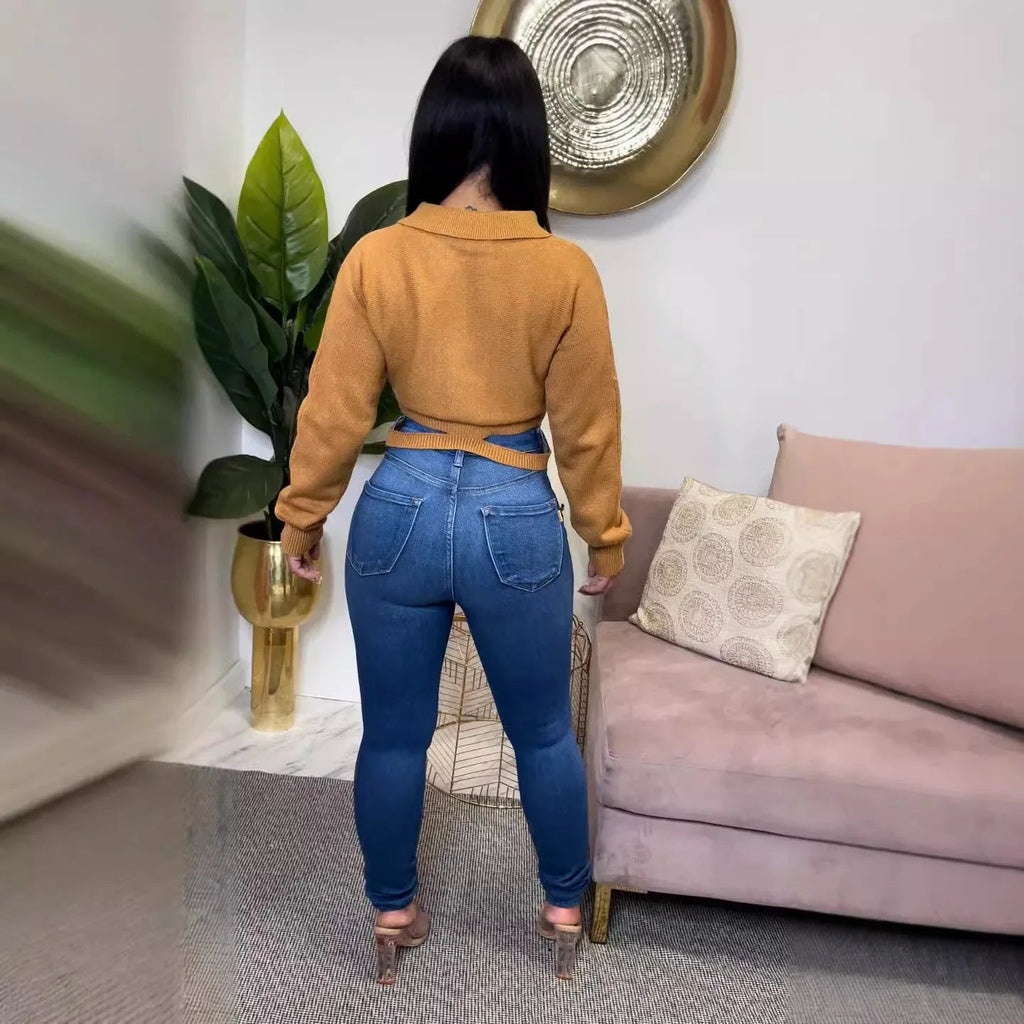 Jeans Women Hole Denim Pencil Pants Ripped Distressed Washed Stretch Mom High Waist Straight Ankle Length Trousers Streetwear Aviola