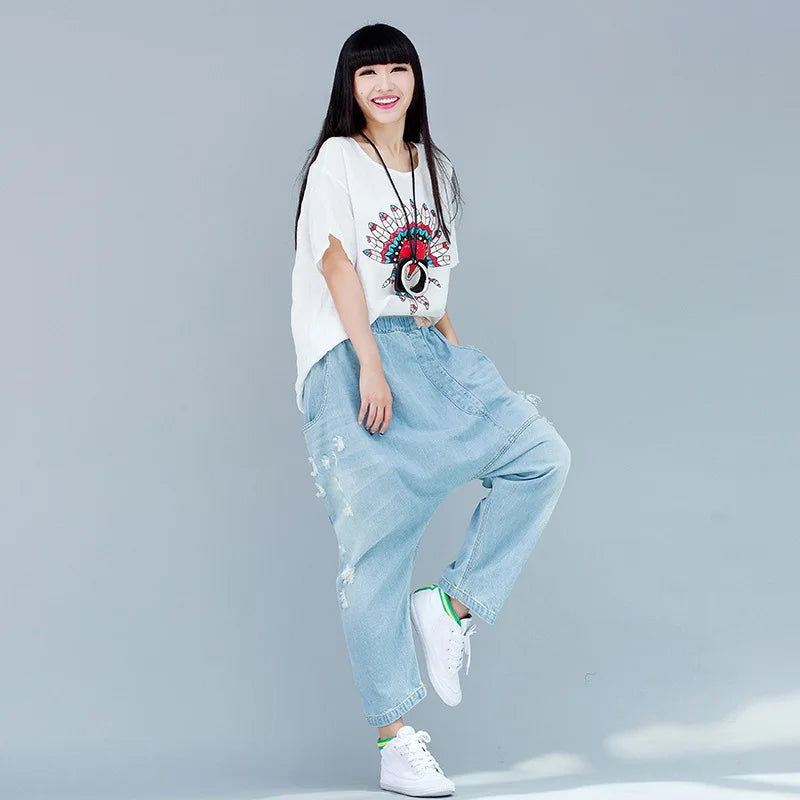 Denim Pant Women Jeans Harem Pants Slim High Waist Straight Mom Jeans Trousers Hole Y2k Streetwear Elegant Splice Casual Loose Aviola