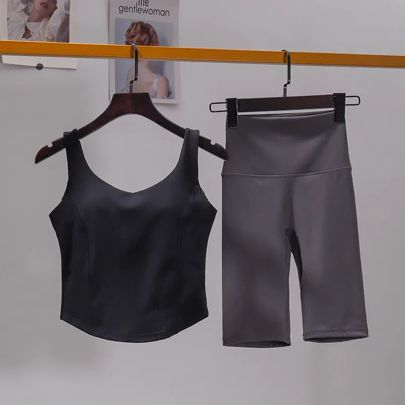 2 PCS Yoga Suit Women Sporstwear Gym Set Sexy Sport Bra High Waist Gym Shorts Running Clothing Bra Set Fitness Tracksuit Female Aviola