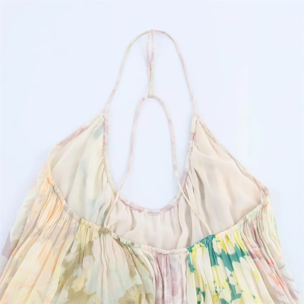 BM&MD&ZA2025flower print patchwork holiday style backless loose sling long dress summer new women's clothing Aviola