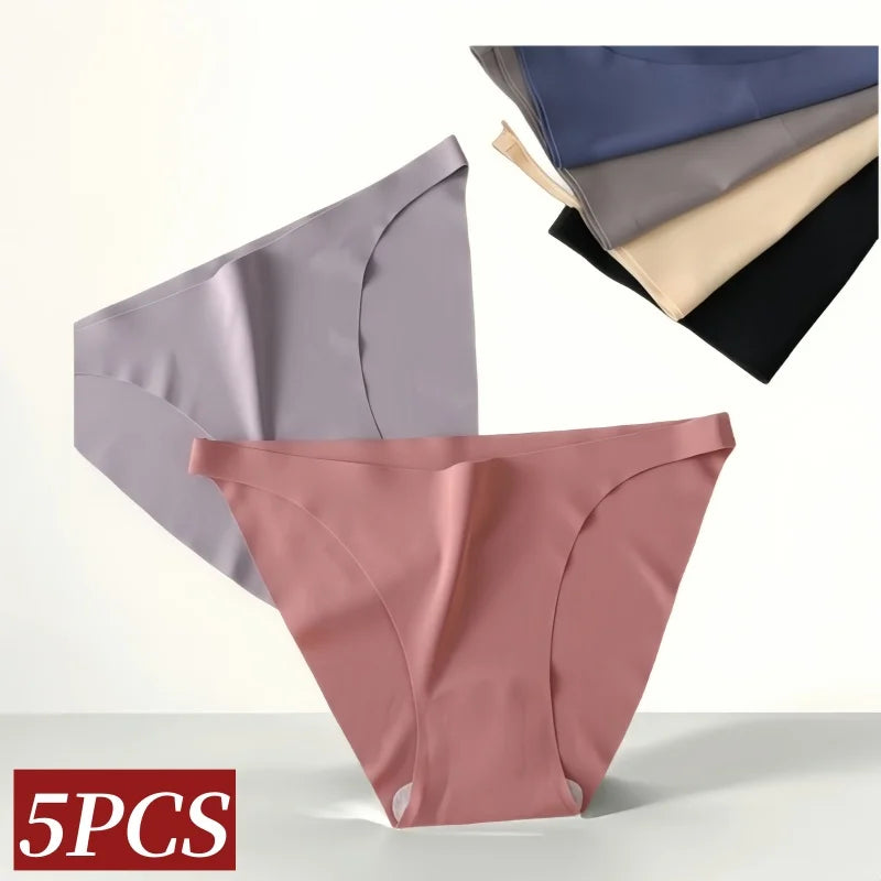 5Pcs/Set Seamless Briefs Ice Silk Panties Women Sexy Underwear Low Waist Underpants Female Solid Color Ultra-thin Lingerie Aviola