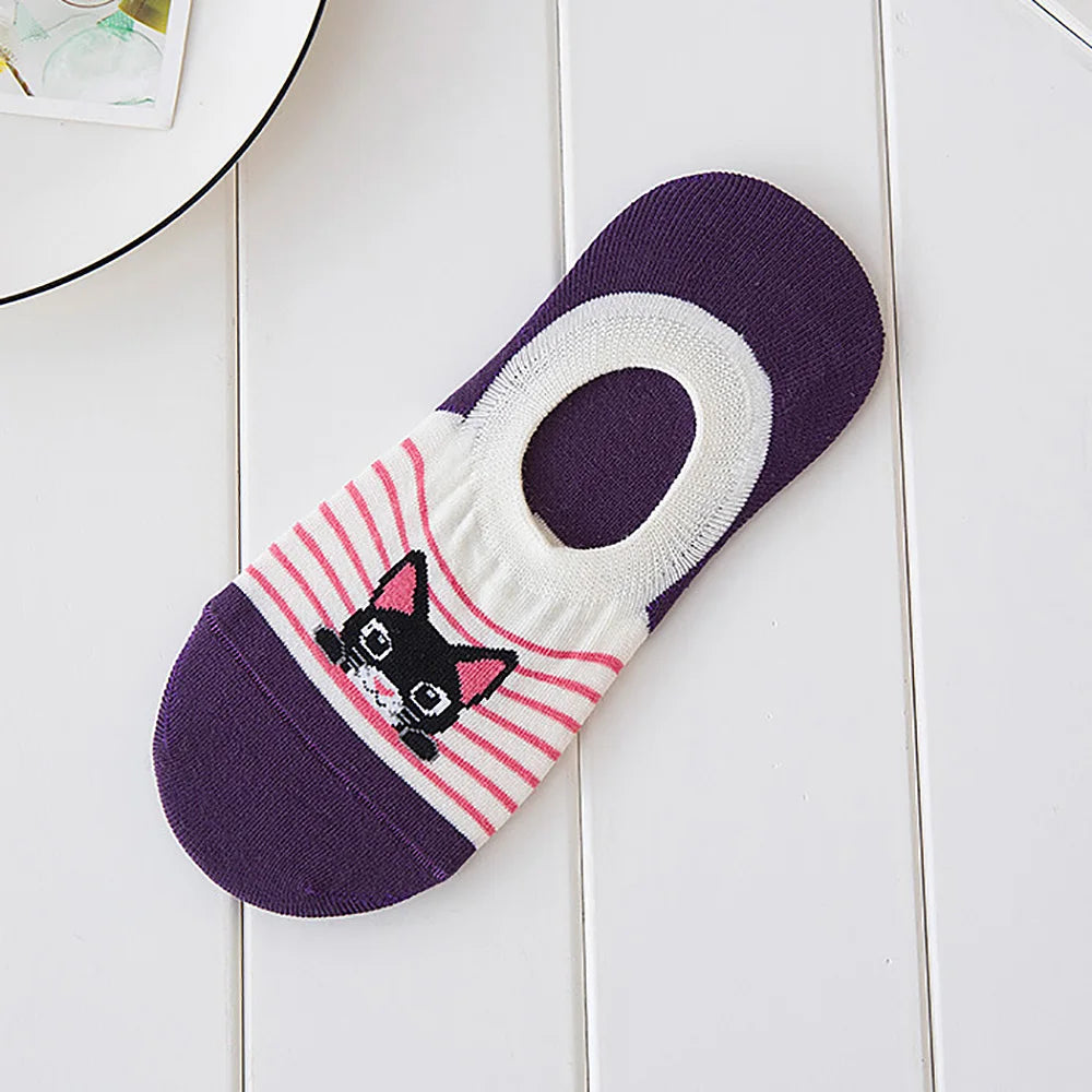 5 Pairs Summer Socks Female Invisible Cotton Cartoon Socks Shallow Ship Socks Aviola