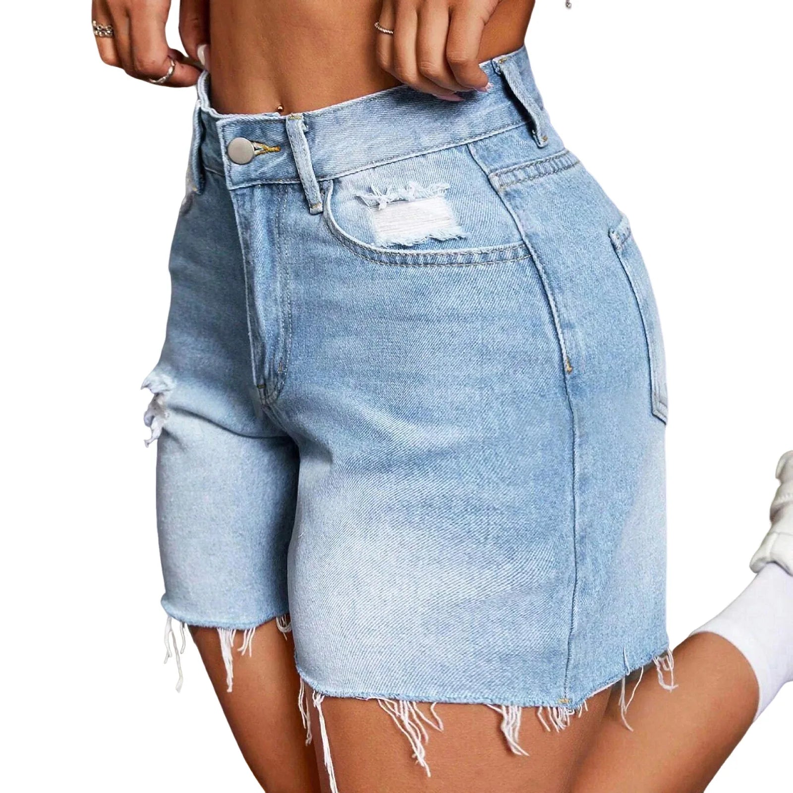 Short Jeans Women Casual Holes High Waist Trousers Button Straight Pants Streetwear Club Beach Mini Lenth 2025 Summer Mom Jeans Aviola