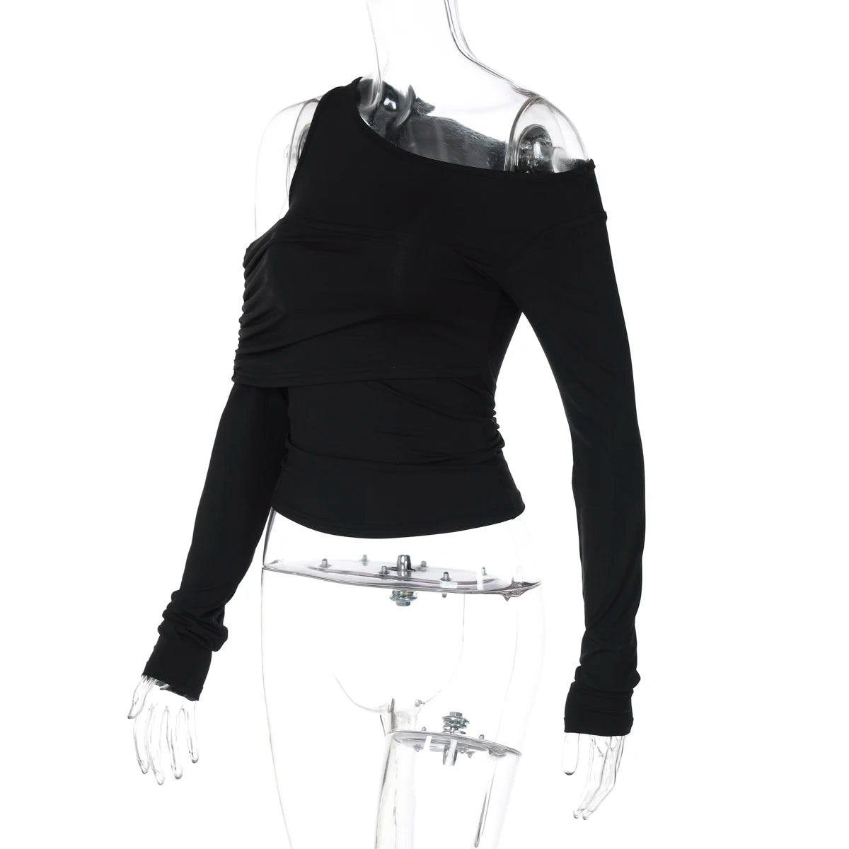 Nibber Elegant Woman Top Autumn Irregular Off Shoulder Stretch Street Fashion Blouse Simple Stylish Versatile Daily t-Shirt Aviola