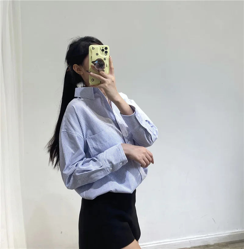 RARF Women Autumn Single Breasted Blouses Vintage Lapel Collar Long Sleeve Office Lady Female Shirt Chic Pocket Top Blusas Aviola
