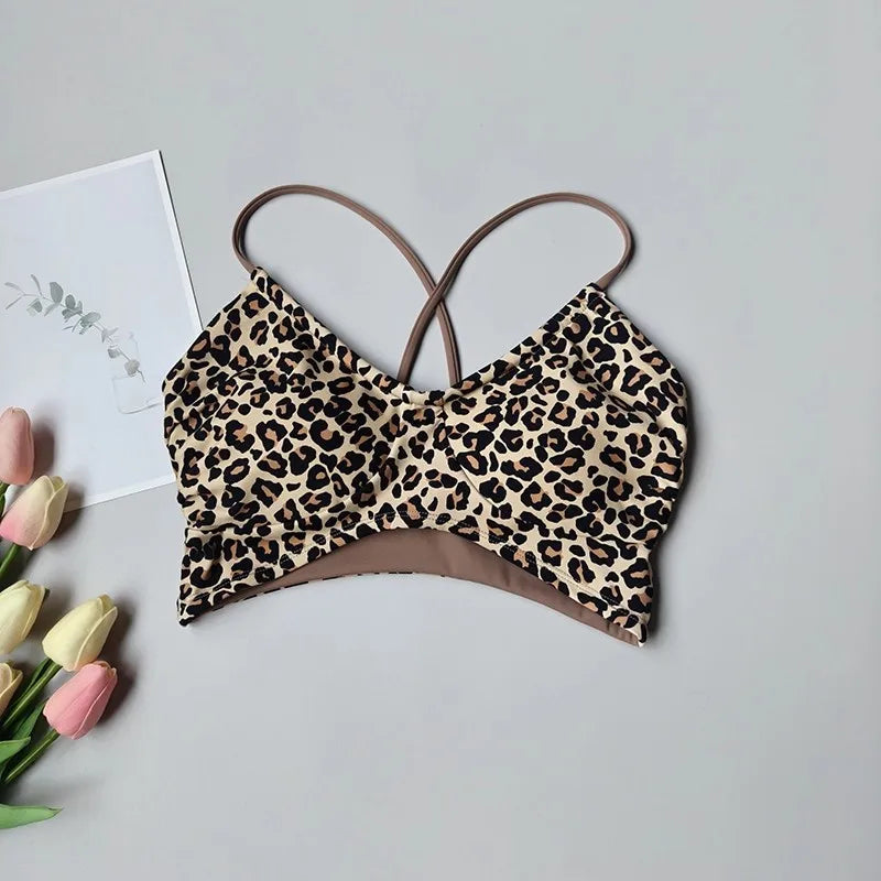 Women's Push-Up Sports Bra Cross Strap Yoga Camisole Fitness Top Breathable Beauty Back Gym Bra Print Design Sport Bras Aviola