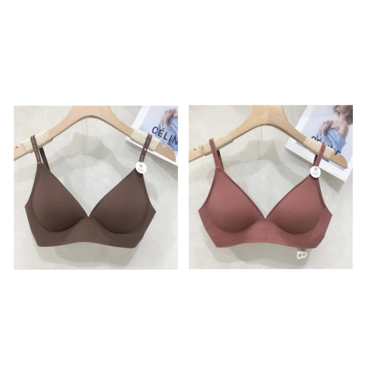 2Pcs/Set Seamless Bras For Women Nonwire Brassiere Soft Underwear Tops Letter Strap Sexy Lingerie U-shaped Back Bralette Aviola