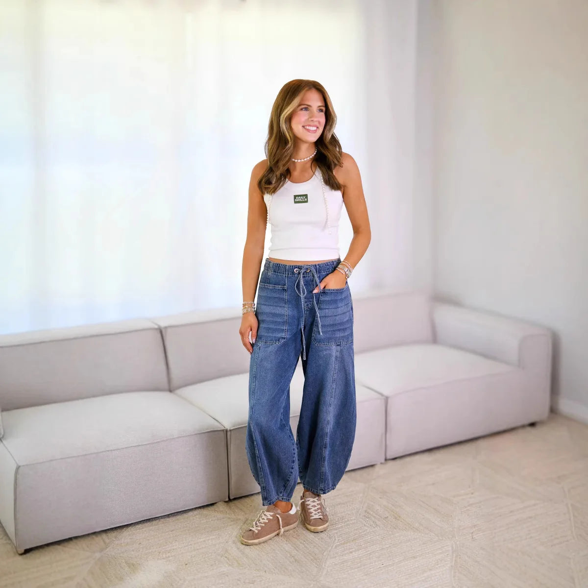 Jeans Denim Pant Women Long Pants Lace Up High Elastic Waist Mom Jeans Straight Trousers Y2k Splice Elegant Streetwear Spring Aviola