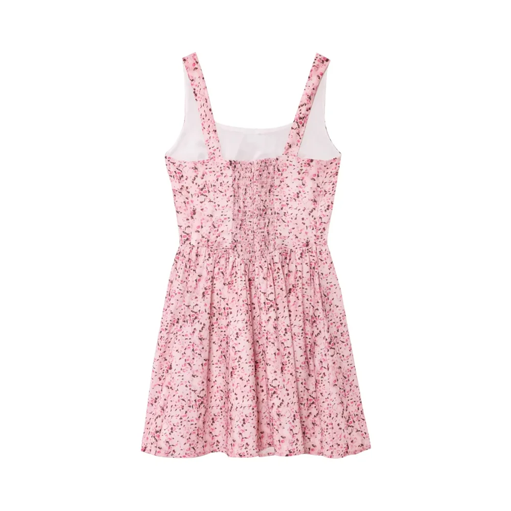 BM&MD&ZA2025floral square neck waist high waist suspender dress pocket decoration short skirt summer new women's clothing Aviola