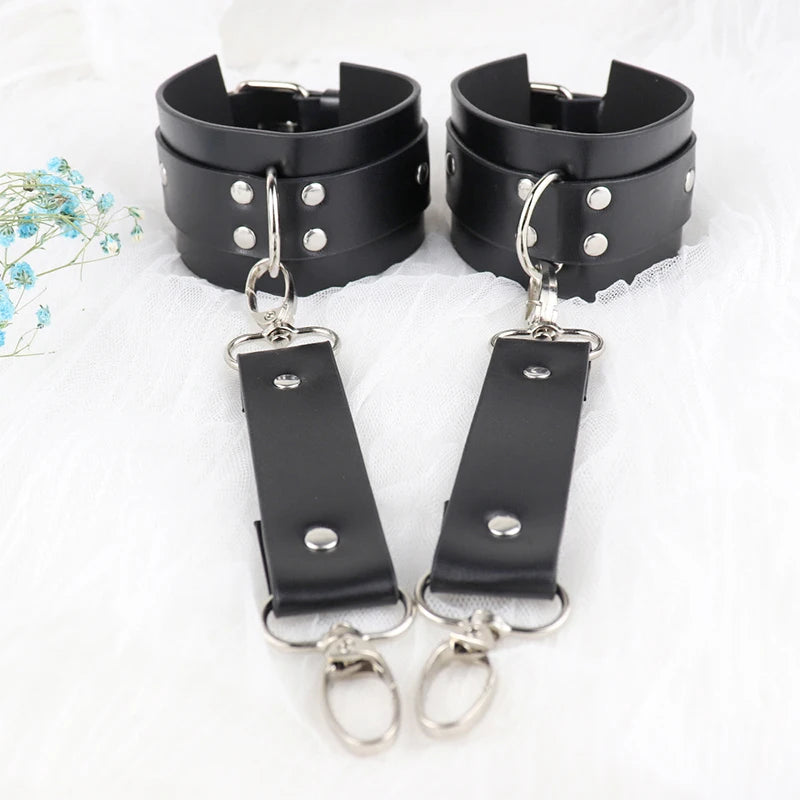 Gothic PU Leather Harness Buttock Garters Sexy Women's Lingerie Set BDSM Body Bondage Leg Harness Fetish Erotic Underwear Sets Aviola