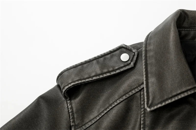 RARF 2024New Coal graysty le Women's washed leather jacket with belt, short coat with downgraded zipper and vintage lapel jacket Aviola
