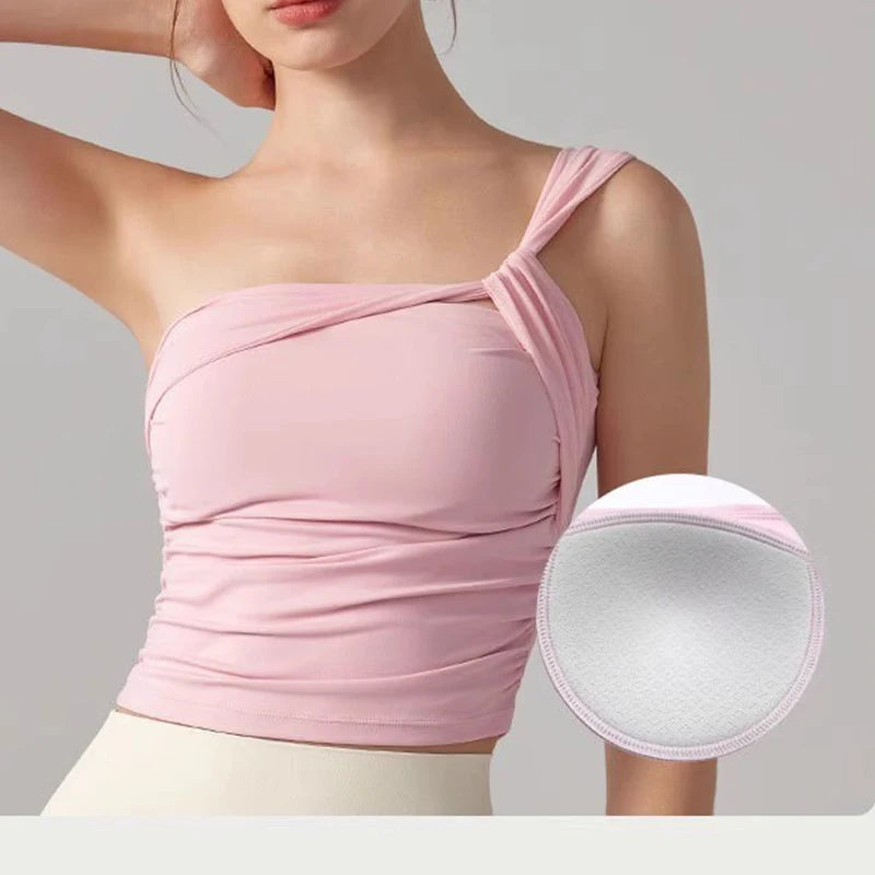 Women's Single Shoulder High-Impact Sports Bra Shock-Absorbing Fixed Cup Yoga Bras Fitness Vest Top for Running Underwear Aviola