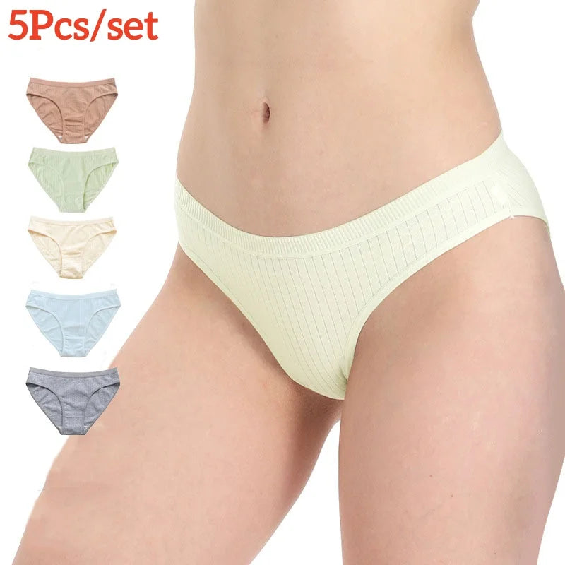 5pcs Women's Underwear Cotton Hipster Panties Low Rise Briefs Soft Strench Breathable Ladies Bikini Underwear M-XXL Aviola