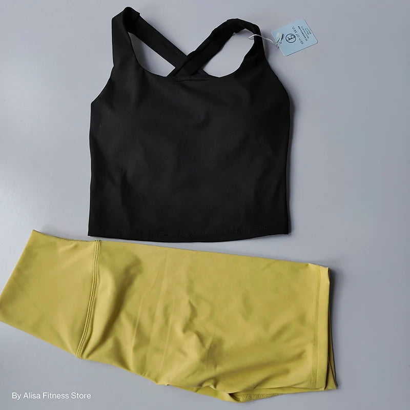 2PCS  Women Yoga Set Workout Sports Bra Set Sportswear Gym Clothing Fitness Long Sleeve Crop Top High Waist Shorts Sports Suits Aviola