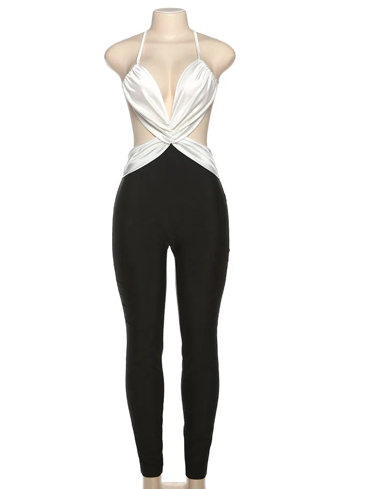 Nibber Slim Sexy Backless Jumpsuit Women Sleeveless Cross Ruched Wrap Straps Midnight Coquette Workout Activity Fitness Overalls Aviola