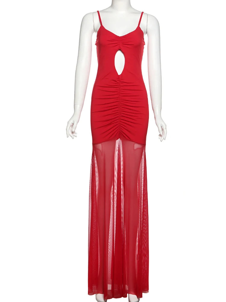 Nibber Hollow Elegant Sexy Maxi Dress Women Low-Neck Off Shoulder Backless Mesh See Through Hem Vacation Beach Party Outfits Aviola