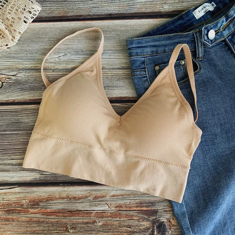 Women Crop Top Solid Color Tube Top Seamless Bra Sports Sexy Lingerie Active Bra Tops Underwear With Removable Pads Aviola