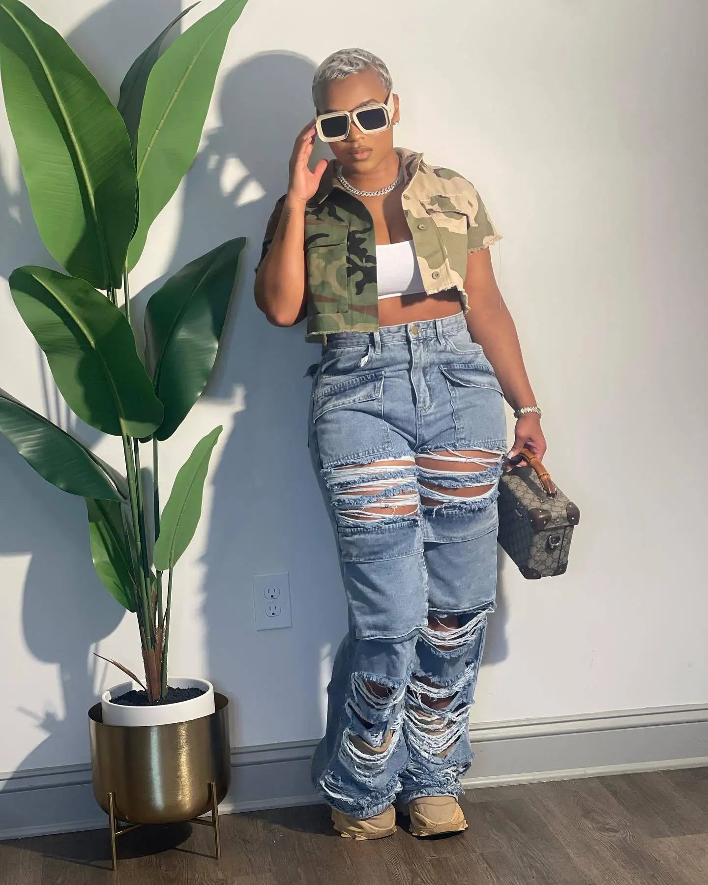 Women Jeans Denim Patchwork Straight Pants Holes Distressed Pockets Washing High Street Low Waist Zipper Fly Flat Winter Aviola