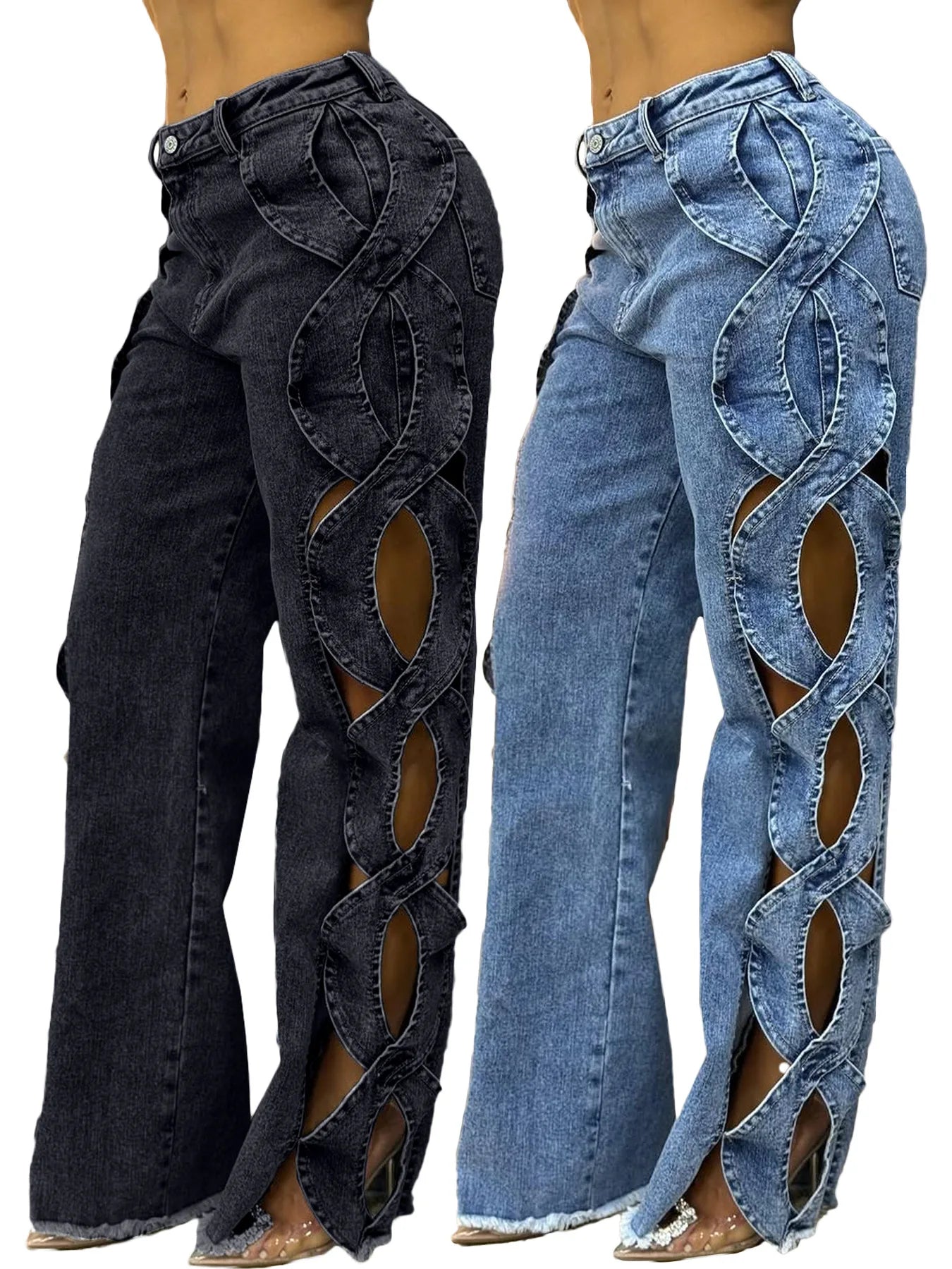 Denim Pant Women Jeans Long Pants Hollowed Out High Waist Straight Trousers Y2k Streetwear Casual Mom Jeans Night Club Summer Aviola