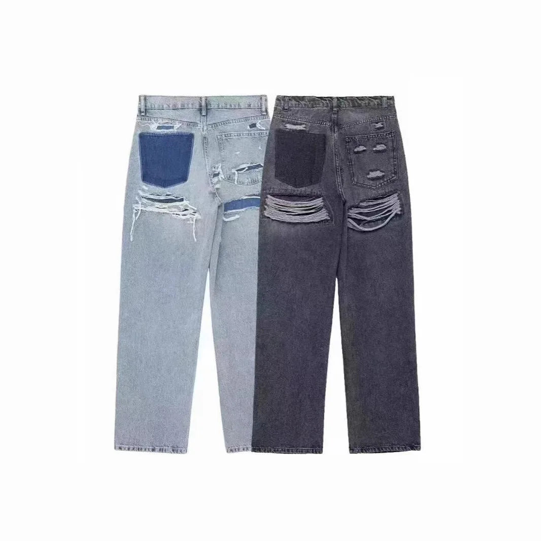 Jeans Women Denim Pant Straight Trousers Wide Leg Long Pants High Waist Y2k Streetwear Casual Mom Jeans Splice Elegant Work Aviola