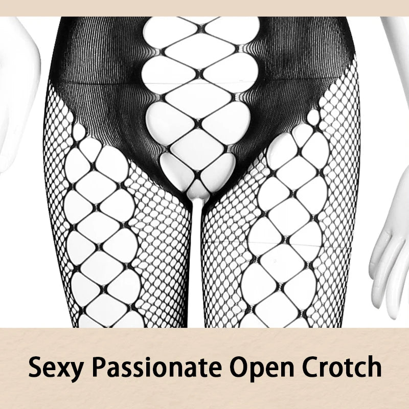 One Pieces Crotchless Lingerie Women Sexy Mesh Hollow Tights Transparent Bodystocking Sex Backless Deep V Hanging Neck Pantyhose Aviola