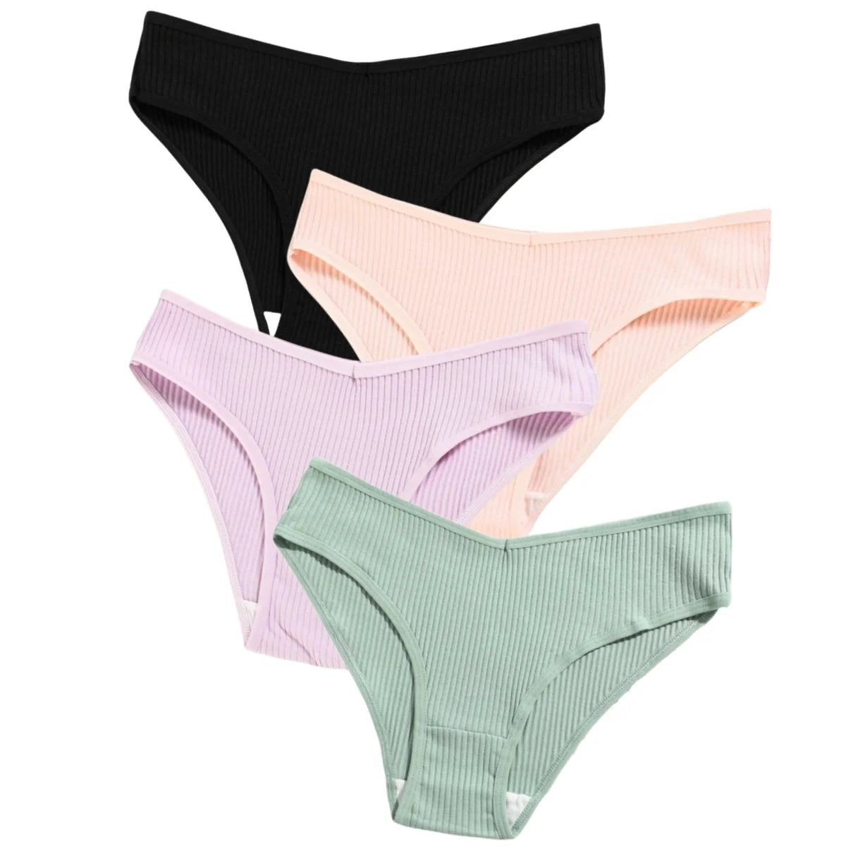4Pcs/Set Seamless Panties Cotton Briefs Low Waist Bikini Panty Sports Underwear Breathable Solid Color Ribbed Underpants Aviola
