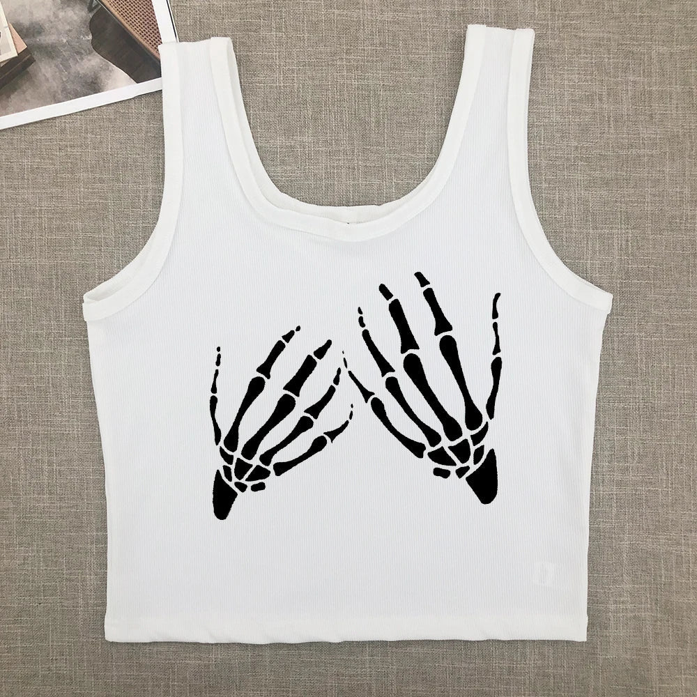 2024 Europe and the United States street new skull series printed short sleeve women Y2K women's T-shirt vest strap inside Aviola