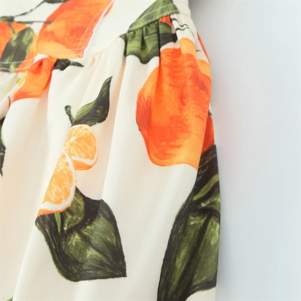BM&MD&ZA2025cross-back design fruit print square collar simple casual suspender skirt summer new women's dress Aviola