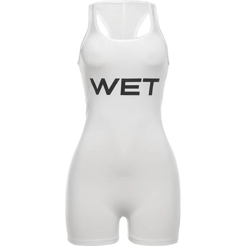 nibber Letter Print Romper Women Low-Neck Sporty Casual Sleeveless Stretch Activity Skinny Playsuit Tight Short Overalls Aviola