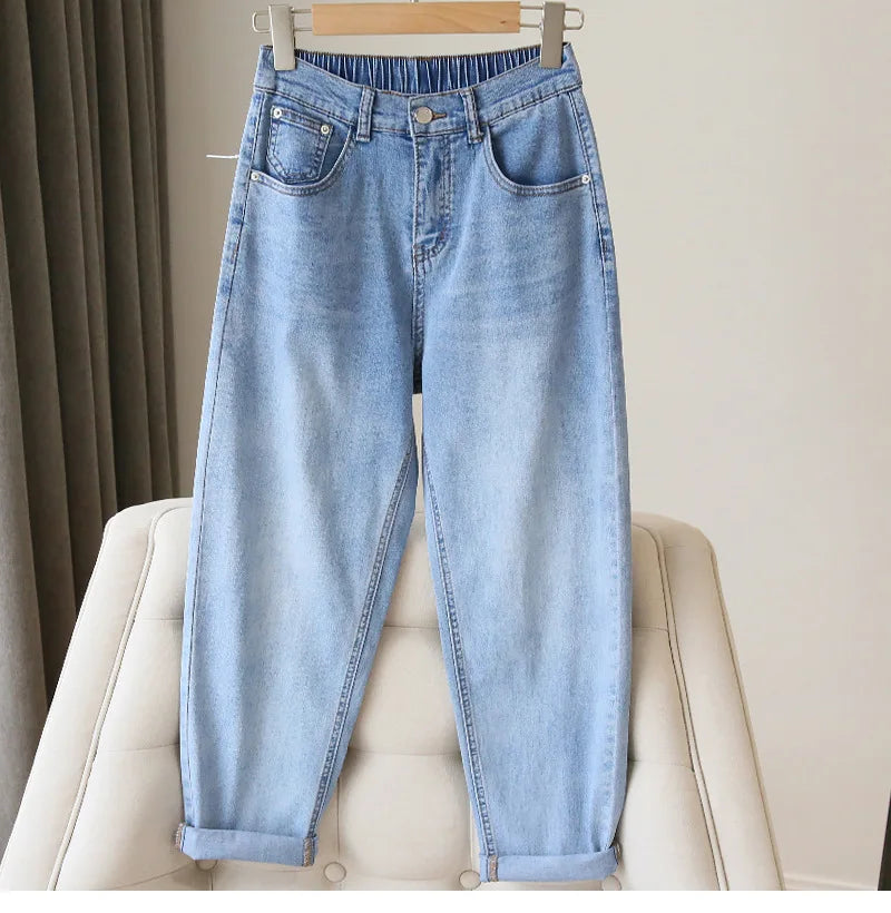 Bleached Jean Ankle Length Straight Denim Pants Women Harem Jeans Pockets Mid Waist Loose Fit Casual Solid Washed 2024 Aviola