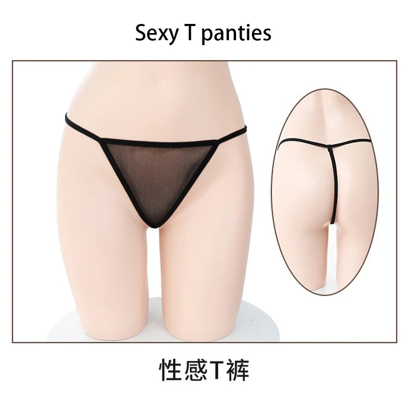 Erotic Crotchless Lingerie Women Sexy French Apron Maid Dress T Pants Costume Set Lolita Cosplay Costumes Servant Role Play Suit Aviola