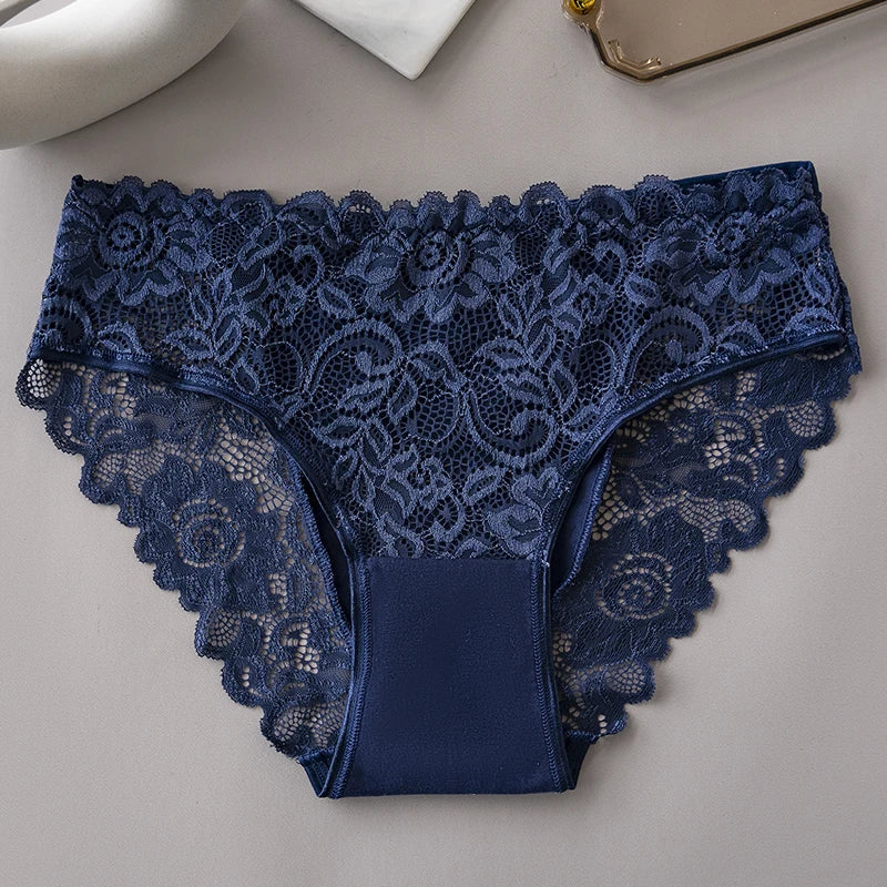 5PCS Cotton Panties Women's Fashion Floral Lace Briefs Set Patchwork Hollow Out Sexy Female Underwear Lingerie Aviola