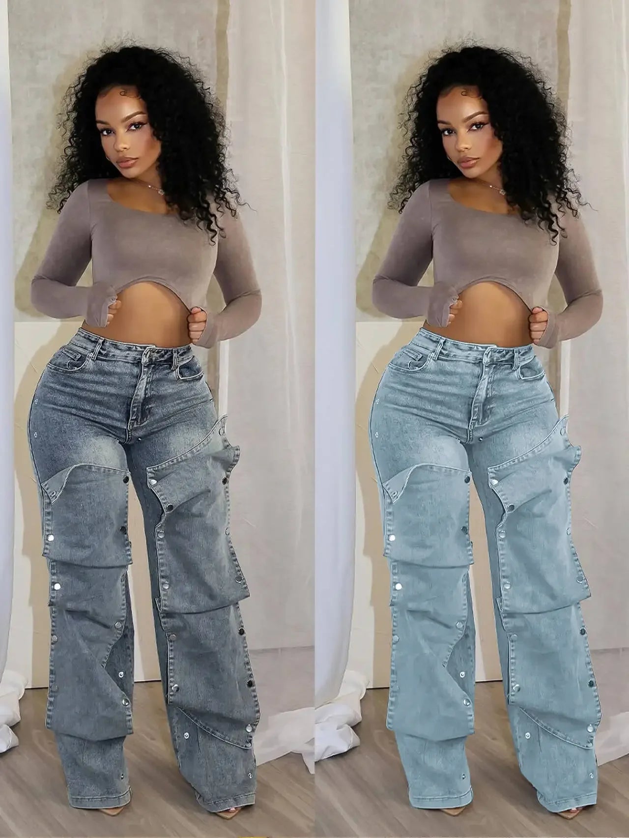 Jeans Denim Pants Women Straight Button Pockets High Waist Mom Floor Length Washed Distressed Strech Trousers 2025 Streetwear Aviola
