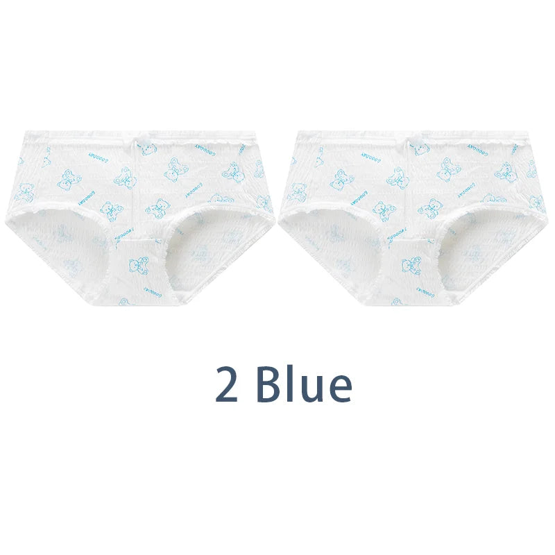 2PCS/Set Women Cotton Panties Girls Cute Bear Briefs Bow Mid Waist Underpants Girls Cartoon Underwear Female Sweet Lingerie Aviola