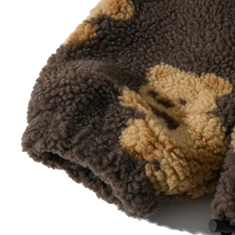 Y2K imitation lamb plush women's cotton jacket, little bear couple loose and lazy style, winter thick hooded jacket Aviola