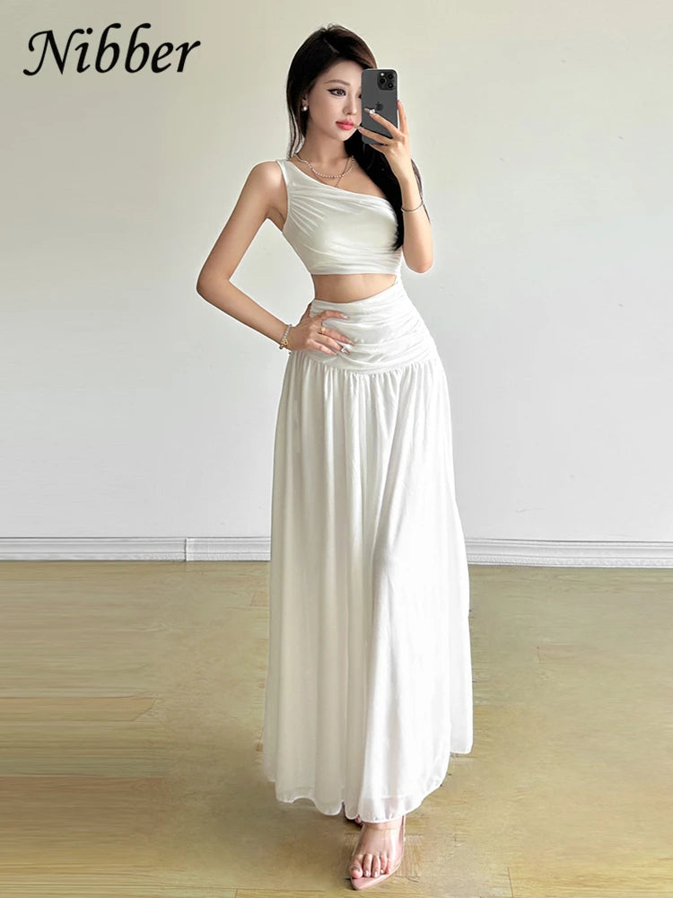 Nibber Elegant Maxi Dress Women Summer Off-shoulder Sleeveless Cut Out Beach Long Indie Folk Temperament For Vacation Vestidos Aviola