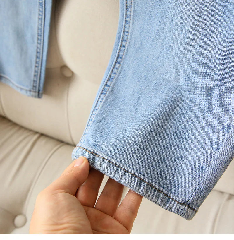 Bleached Jean Ankle Length Straight Denim Pants Women Harem Jeans Pockets Mid Waist Loose Fit Casual Solid Washed 2024 Aviola