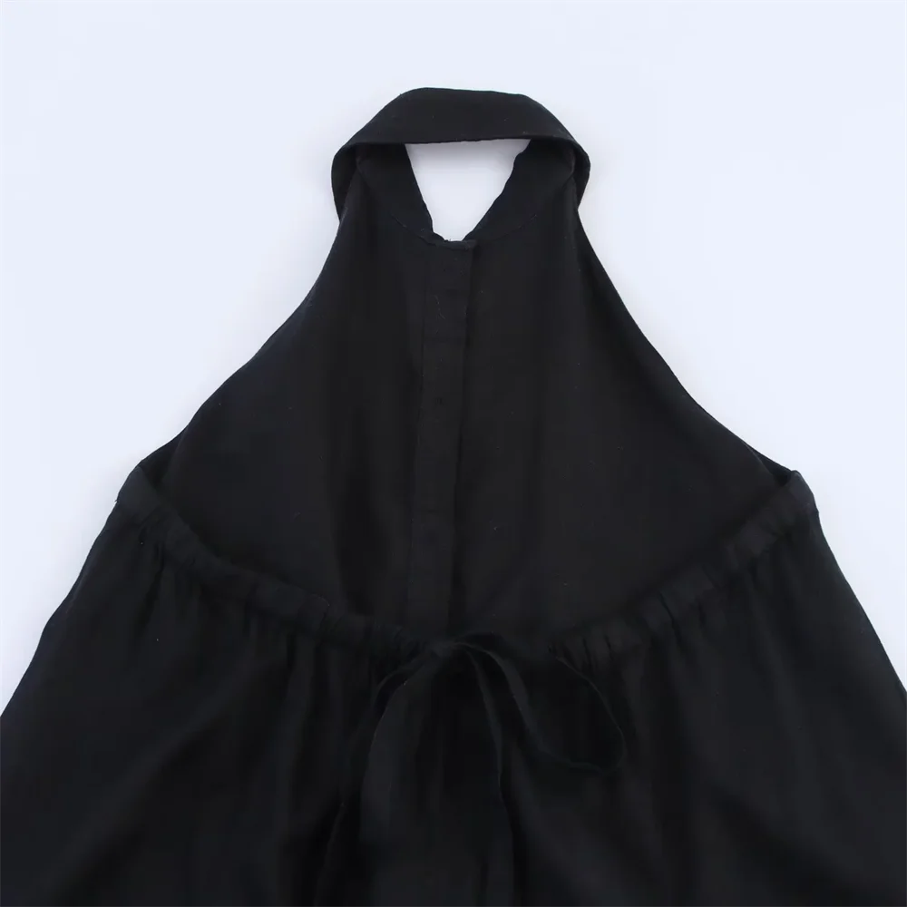 BM&MD&ZA2025halter neck single-breasted loose temperament backless pocket dress long skirt summer women's clothing Aviola