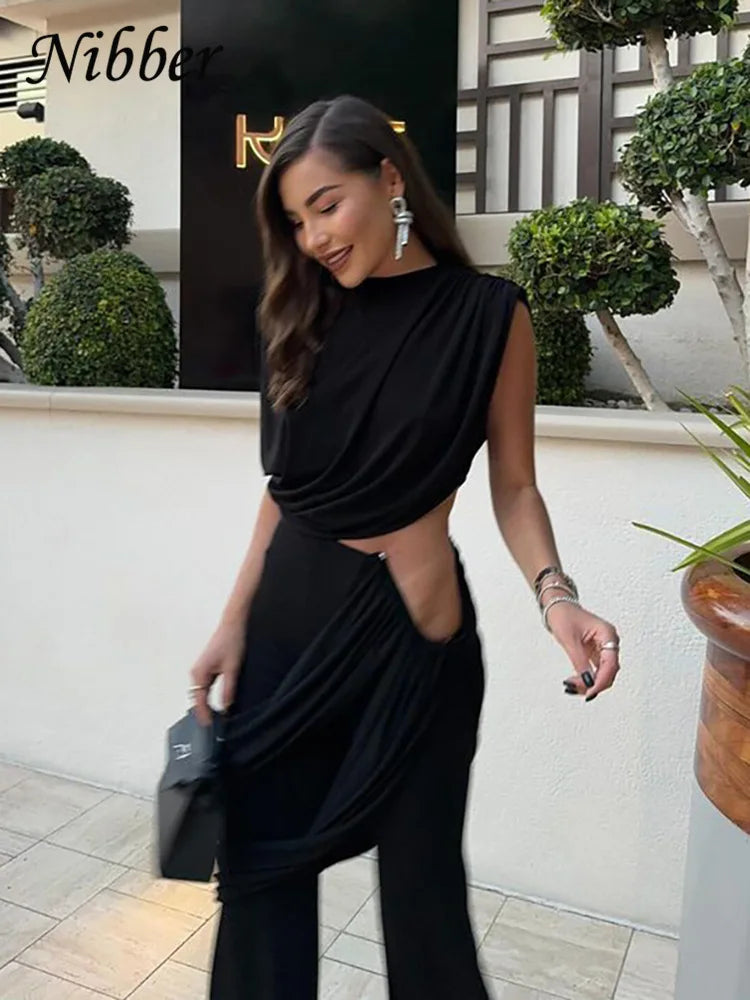 Nibber Elegant Ruched 2Piece Set Summer Women Chic Irregular Tank Tops+Skirts Pants Matching Casual Basic Classic Streetwear Aviola