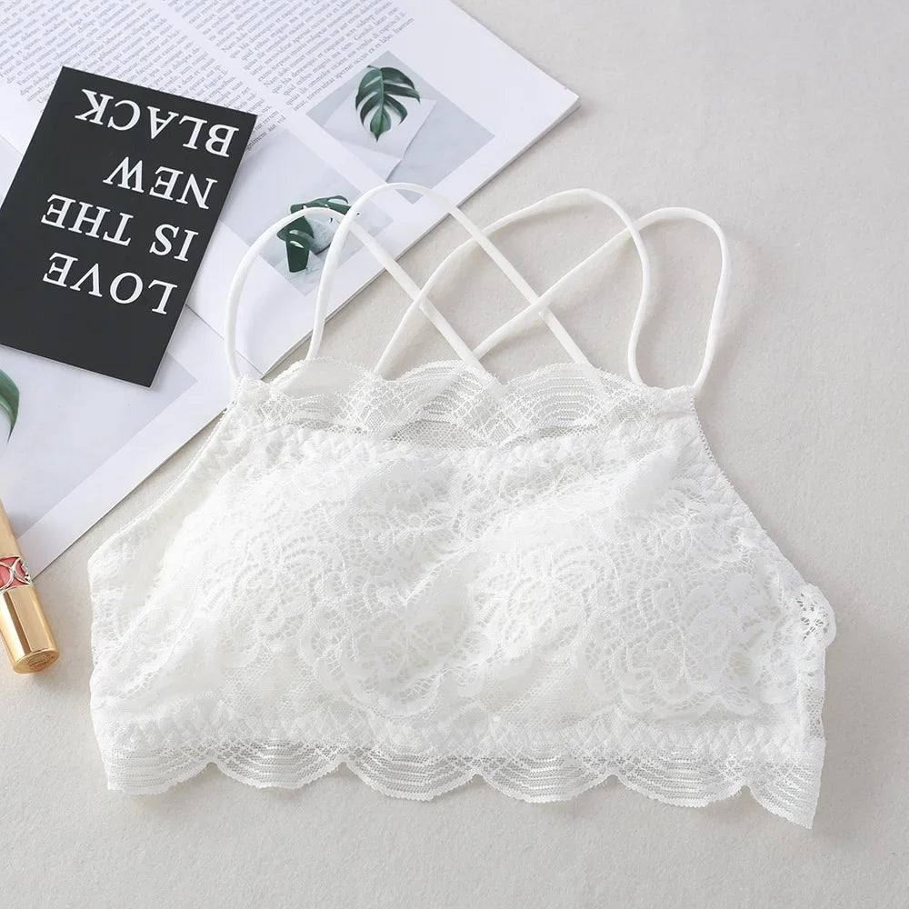Lace Bra Tube Top For Women Non-wire Bra Tops Female Crop Top Cross Back Beauty Back Underwear Lace Bralette Lingerie Aviola