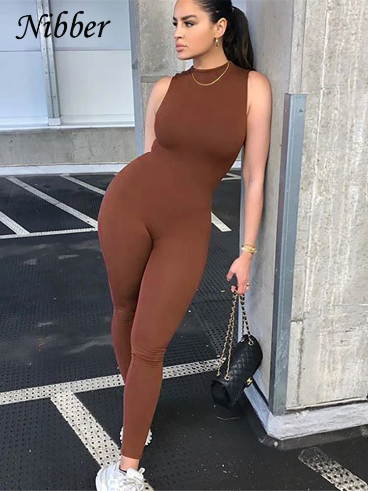 Nibber Summer Solid Basic Black White Jumpsuit Overalls Women's Clothing 2021 Street Casual Activity Wear Fitness Outfit Female Aviola