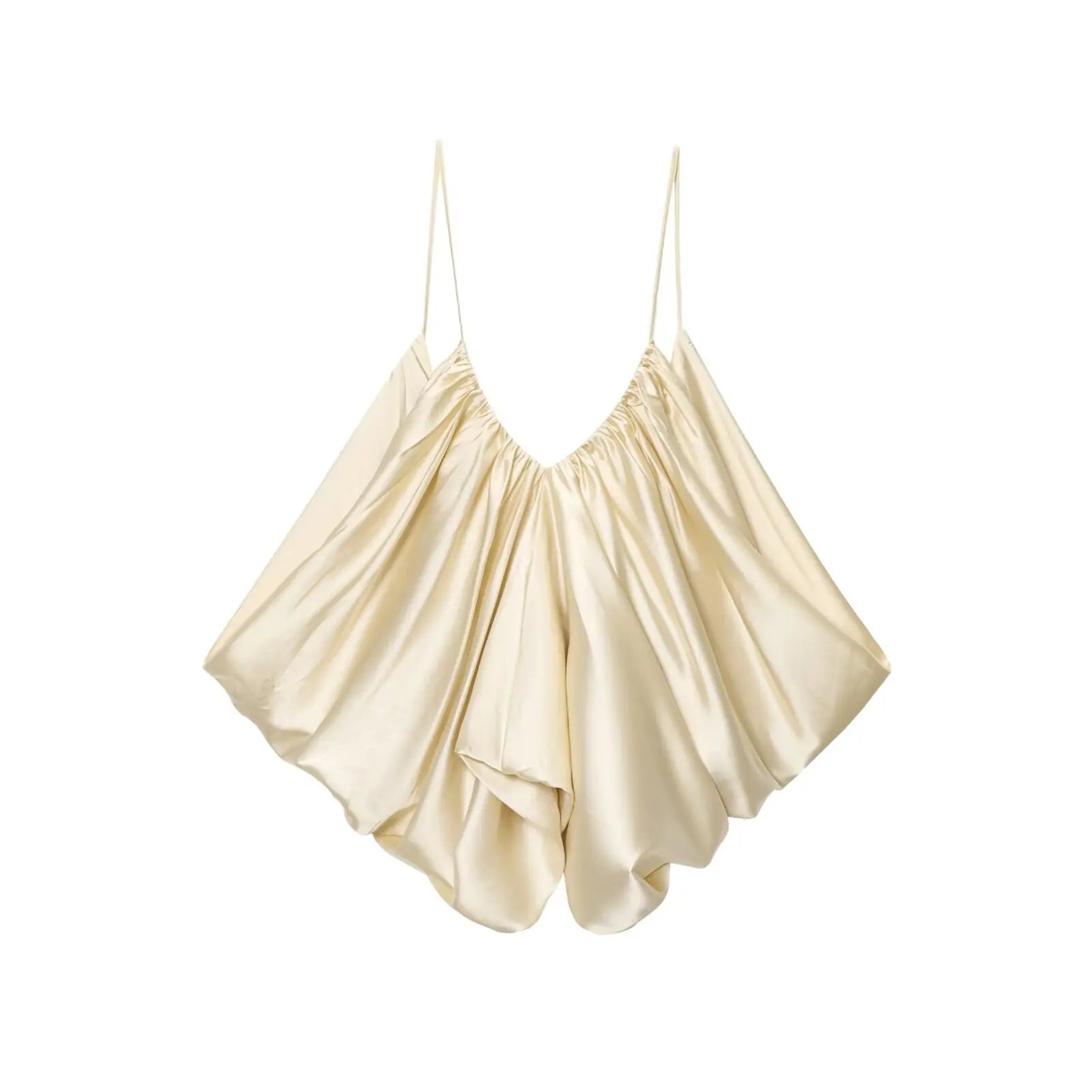 UNIZERA satin texture pleated top camisole casual 2025 summer new products women's clothing temperament sexy top Aviola