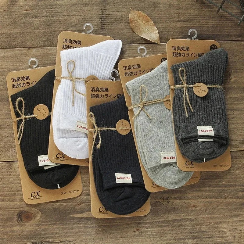 5pairs Men's business mid-tube socks Cotton double needle calibration socks men's wicking breathable all-cotton socks Aviola