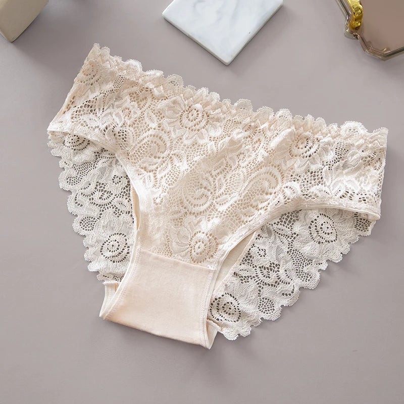5PCS Cotton Panties Women's Fashion Floral Lace Briefs Set Patchwork Hollow Out Sexy Female Underwear Lingerie Aviola