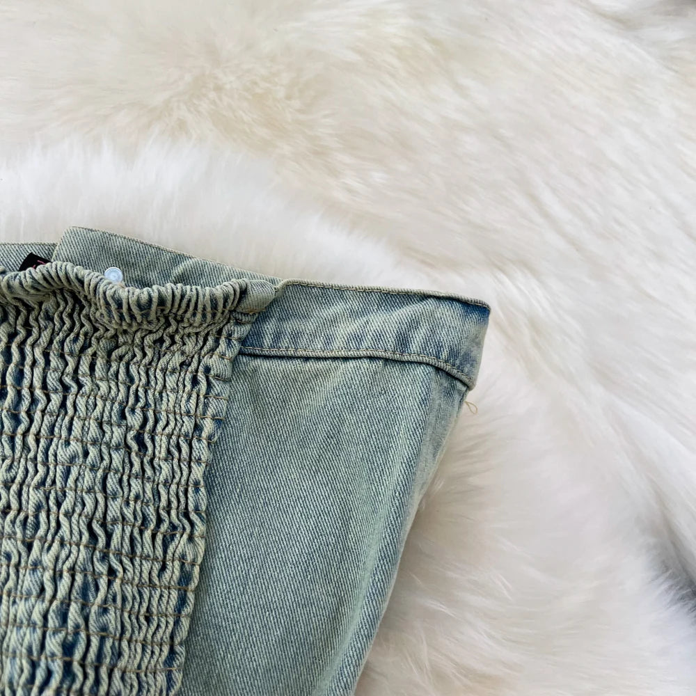 Denim Jumpsuits Women Hole One Piece Wide Leg Pants Sleeveless Strapless Distressed Mom Pockets Jeans Streetwear Summer 2025 Aviola