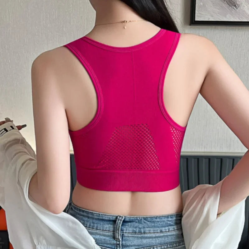 Seamless Bras Crop Top Women V-Neck Front Zipper Push Up Tank Top Women's Sports Underwear Padded Camisoles Aviola