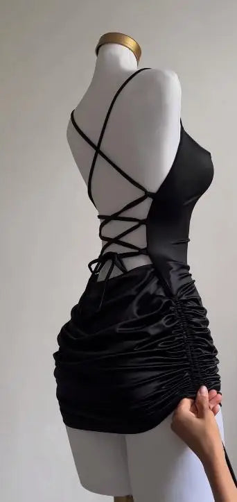 2024 Europe and the United States explosive new cross-border dress summer high sense lace-up sexy halter spice bag hip skirt Aviola