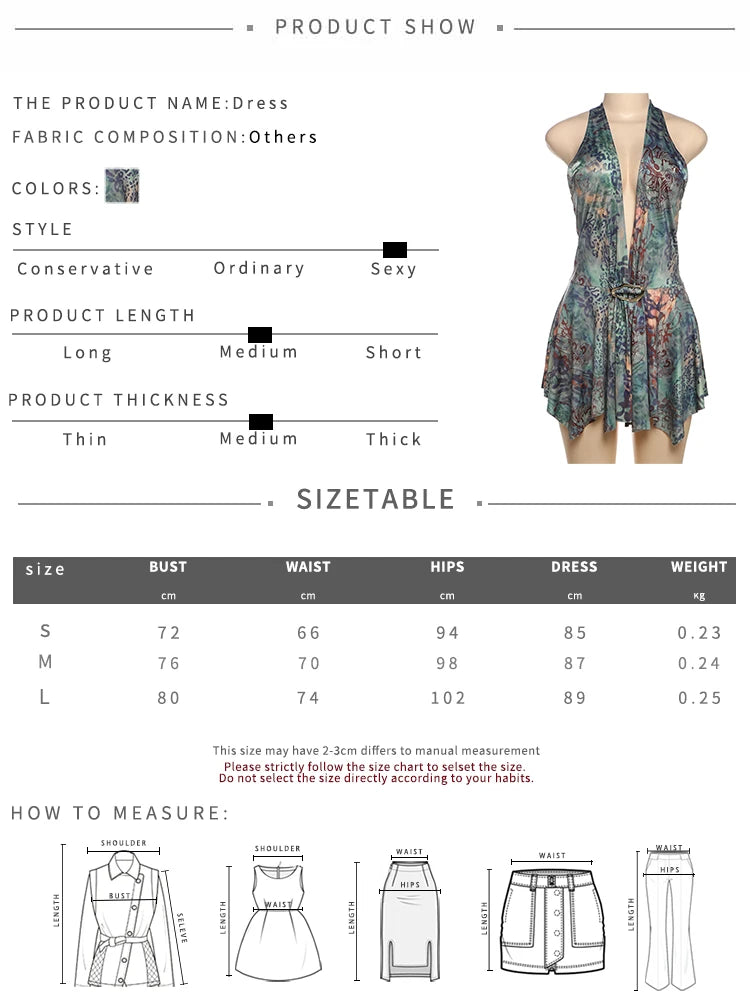 Nibber Vacation Fashion Print Mini Dress Women Halter Deep V-Neck Sexy Backless Ruched Ruffles Hem Trend Beach Party Outfits Aviola